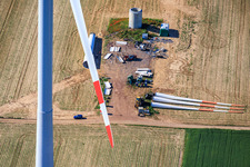 Demolition and dismantling of the four old turbines (GE 1.5) from 2004 following the repowering of the Minfeld wind farm in Kandel in the state Rhineland-Palatinate, Germany