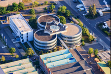 MANN+HUMMEL's company headquarters consists of three round buildings arranged in a cloverleaf pattern. in Speyer in the state Rhineland-Palatinate, Germany
