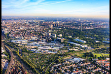 Fahrlach industrial park from the southeast in the district Schwetzingerstadt in Mannheim in the state Baden-Wuerttemberg, Germany