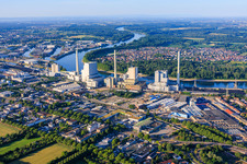 Large power plant Mannheim on the Rhine bank from the north in the district Neckarau in Mannheim in the state Baden-Wuerttemberg, Germany