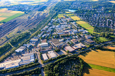 Mallaustr. industrial park with BAUHAUS Mannheim-Mallau from the west in the district Rheinau in Mannheim in the state Baden-Wuerttemberg, Germany