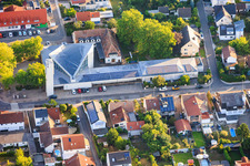 Modern building with PV roofs of St. Konrad, Catholic Church in Speyer in the state Rhineland-Palatinate, Germany