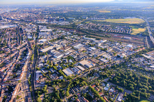 Floßwörthstraße industrial park from the south in the district Neckarau in Mannheim in the state Baden-Wuerttemberg, Germany