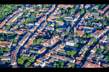 Center between Friedrichstrasse and Rheingoldstrasse with St. James' Church, St. Matthew's Church in the district Neckarau in Mannheim in the state Baden-Wuerttemberg, Germany