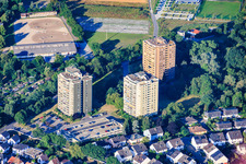 Three residential high-rise buildings on Rehbachstrasse in Neuhofen in the state Rhineland-Palatinate, Germany