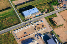 Industrial area Im Niedersand from the east in Offenbach an der Queich in the state Rhineland-Palatinate, Germany