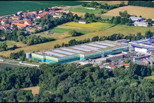 Horst industrial park from the northeast with warehouse of Frischeplattform Südwest GmbH in the district Minderslachen in Kandel in the state Rhineland-Palatinate, Germany