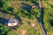 Chapel Kleine Kalmit with herd of goats in the district Arzheim in Landau in der Pfalz in the state Rhineland-Palatinate, Germany