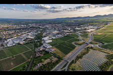 Landau-Nord beyond the B10 from the northeast in the evening in Landau in der Pfalz in the state Rhineland-Palatinate, Germany