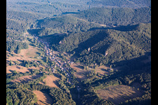 View of the village in the Steinbach Valley from the east in Obersteinbach in the state Bas-Rhin, France