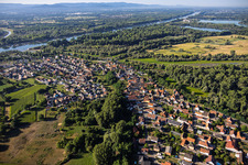 Village view from the northwest at the mouth of the Sauer into the Rhine in Munchhausen in the state Bas-Rhin, France
