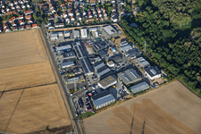 Römeräcker industrial park featuring W+W Holzelementbau Nordbaden GmbH and GartenWERK (Tobias Erb e.K.) in the district Hochstetten in Linkenheim-Hochstetten in the state Baden-Wuerttemberg, Germany