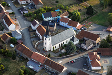 Church in the village center in Rimling in the state Moselle, France
