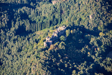 Altdahn castle complex from the north, featuring the ruins of Grafendahn and Tanstein castles in Dahn in the state Rhineland-Palatinate, Germany