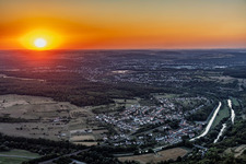 Sunset over the Saar River and Saar Canal in Zetting in the state Moselle, France