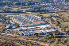Uchtweide industrial area with Seifert Logistics Group, Mercedes-Benz, Logo-Pack GmbH (export packaging), and Dambach Lagersysteme GmbH & Co. KG in Bischweier in the state Baden-Wuerttemberg, Germany