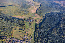 Moosalbtal valley from the southeast, including the districts of Moosbronn and Althof in the district Freiolsheim in Gaggenau in the state Baden-Wuerttemberg, Germany