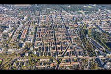 From the south in the district Südweststadt in Karlsruhe in the state Baden-Wuerttemberg, Germany