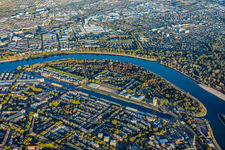 Parkinsel / City Park between Luitpoldhafen and the Rhine riverbank in the district Süd in Ludwigshafen in the state Rhineland-Palatinate, Germany