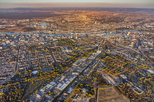 City overview from the west, spanning from Industriestraße to BASF on the Rhine in the district Friesenheim in Ludwigshafen in the state Rhineland-Palatinate, Germany