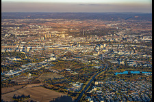 City view from the west in the district West in Ludwigshafen in the state Rhineland-Palatinate, Germany