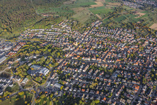 From the west in the district Langensteinbach in Karlsbad in the state Baden-Wuerttemberg, Germany