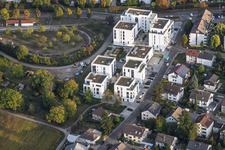Modern residential complex (multi-family housing) between Ringstraße and the northern S-Bahn terminus in the district Wolfartsweier in Karlsruhe in the state Baden-Wuerttemberg, Germany