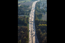 The A5 motorway, viewed between interchanges Karlsruhe and Ettlingen exit in the district Rüppurr in Karlsruhe in the state Baden-Wuerttemberg, Germany