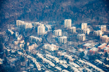 Winter view of the town from the west with snow in the district Boxberg in Heidelberg in the state Baden-Wuerttemberg, Germany