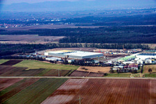 Aerial view of Construction of a new logistics hall in the Am Horst industrial estate in the district Minderslachen in Kandel in the state Rhineland-Palatinate, Germany