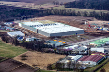 Aerial photograpy of Construction of a new logistics hall in the Am Horst industrial estate in the district Minderslachen in Kandel in the state Rhineland-Palatinate, Germany