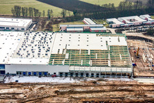 Construction of a new logistics hall in the Am Horst industrial estate in the district Minderslachen in Kandel in the state Rhineland-Palatinate, Germany out of the air
