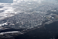 Wintry snowy Settlement area in the district Daxlanden in Karlsruhe in the state Baden-Wurttemberg, Germany