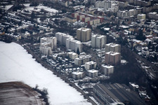 Wintry snowy Town View of the streets and houses of the residential areas in Ettlingen in the state Baden-Wurttemberg