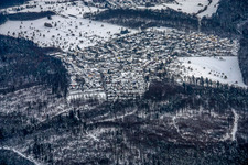 Aerial view of In winter in the district Etzenrot in Waldbronn in the state Baden-Wuerttemberg, Germany