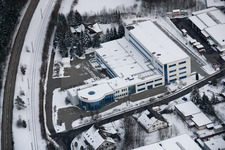 Drone recording of Ittersbach, industrial area in the district Im Stockmädle in Karlsbad in the state Baden-Wuerttemberg, Germany