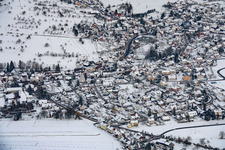 Aerial view of In the snow in the district Ottenhausen in Straubenhardt in the state Baden-Wuerttemberg, Germany