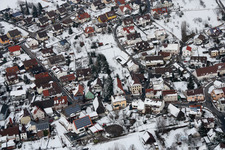View of the town in winter with snow in the district Obernhausen in Birkenfeld in the state Baden-Wuerttemberg, Germany