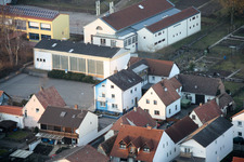 Aerial view of Mundohalle, fire department, sports hall in Minfeld in the state Rhineland-Palatinate, Germany