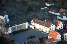 Bird's eye view of Mundohalle, fire department, sports hall in Minfeld in the state Rhineland-Palatinate, Germany