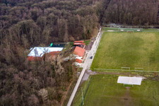 Aerial photograpy of Sports fields TSV 1908 Freckenfeld in Freckenfeld in the state Rhineland-Palatinate, Germany