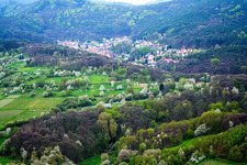 Village - view on the edge of agricultural fields and farmland in Doerrenbach in the state Rhineland-Palatinate