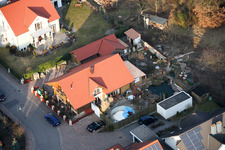 Oblique view of Rober-Koch-Straße in the new development area O in Bellheim in the state Rhineland-Palatinate, Germany