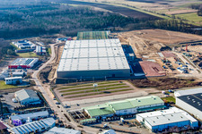 Drone image of Construction of a new logistics hall in the Am Horst industrial estate in the district Minderslachen in Kandel in the state Rhineland-Palatinate, Germany