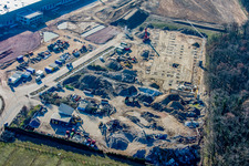 Construction of a new logistics hall in the Am Horst industrial estate in the district Minderslachen in Kandel in the state Rhineland-Palatinate, Germany from a drone