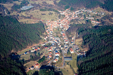 Village view in the Palatinate Forest from the west in Schwanheim in the state Rhineland-Palatinate, Germany