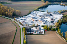 Aerial view of Gravel pit of the Wolf gravel works in Leimersheim in the state Rhineland-Palatinate, Germany