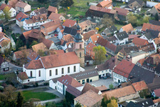 Aerial photograpy of Parish Church of St. Michael in Rheinzabern in the state Rhineland-Palatinate, Germany