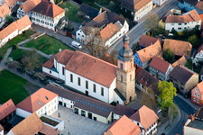 Oblique view of Parish Church of St. Michael in Rheinzabern in the state Rhineland-Palatinate, Germany