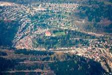 City view in the Enz valley from the south with castle Neuenbürg in Neuenbürg in the state Baden-Wuerttemberg, Germany
